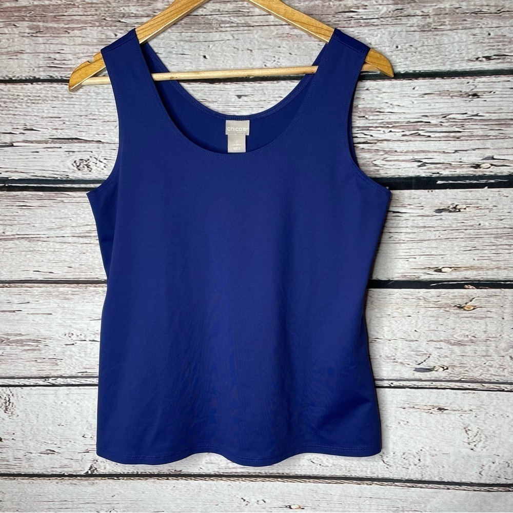 Chico’s 2 US Size Large‎ Blue Microfiber Tank Top Sleeveless Shell Great Shape!